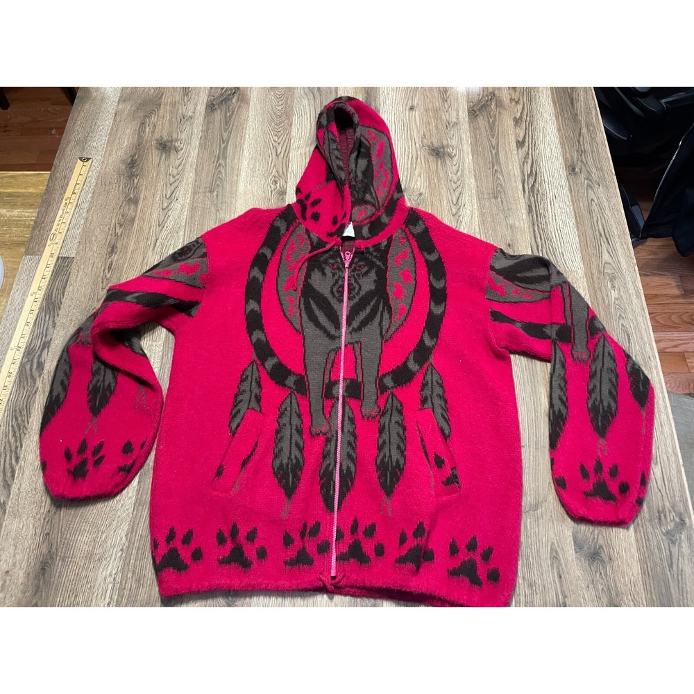 ARTESANIAS Tuntaquimba Hoodie, Womens Size Large, Red Brown, 100% Wool, Cardigan
